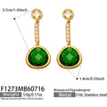 Green Glass Stone Gold / Earrings
