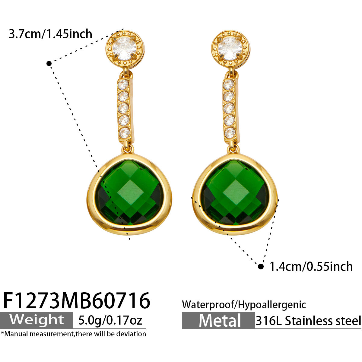 316L Stainless Steel 18K PVD Gold Colorful Glass Stone Earrings made with 316L stainless steel and 18K PVD gold finish for wholesale jewelry buyers - image 15