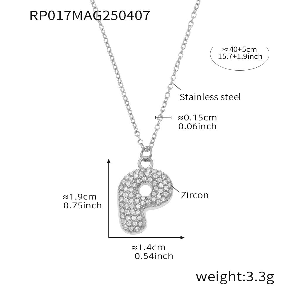 Steel letter P initial necklace size card in 316L stainless steel by Miduoduo Jewelry for personalized jewelry buyers