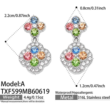 316L Stainless Steel 18K Gold PVD Full Zircon Four Leaf Clover Jewelry Set - Four Leaf Clover Full Zircon Luxury Gold Jewelry Colorful Zircon Necklace Bracelet Earrings Wholesale Stainless Steel Jewelry - Sensitive Skin Friendly - Detail 16