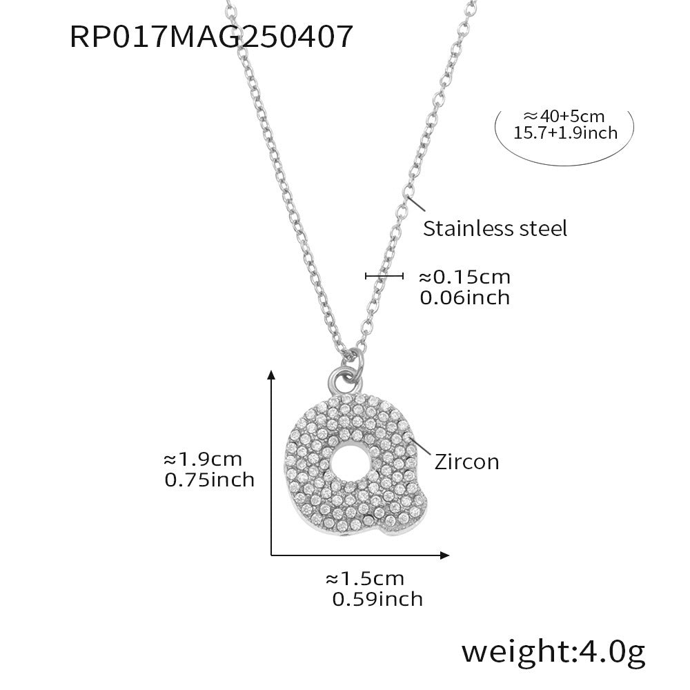 Steel letter Q initial necklace size card in 316L stainless steel by Miduoduo Jewelry for personalized jewelry buyers