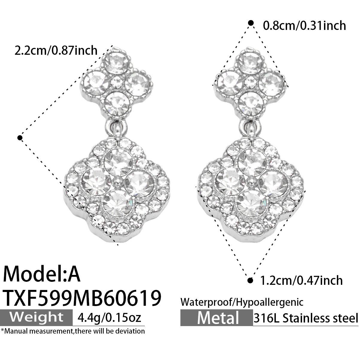 316L Stainless Steel 18K Gold PVD Full Zircon Four Leaf Clover Jewelry Set - Four Leaf Clover Full Zircon Luxury Gold Jewelry Colorful Zircon Necklace Bracelet Earrings Wholesale Stainless Steel Jewelry - Sensitive Skin Friendly - Detail 17
