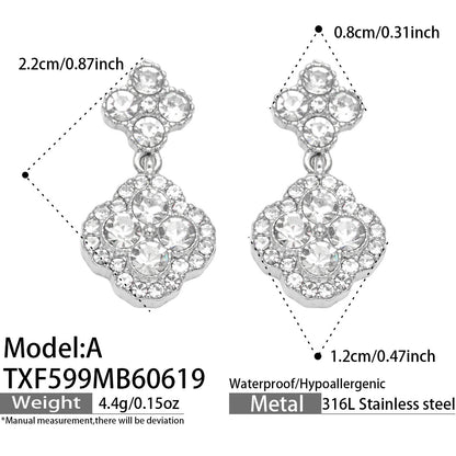 316L Stainless Steel 18K Gold PVD Full Zircon Four Leaf Clover Jewelry Set - Four Leaf Clover Full Zircon Luxury Gold Jewelry Colorful Zircon Necklace Bracelet Earrings Wholesale Stainless Steel Jewelry - Sensitive Skin Friendly - Detail 17