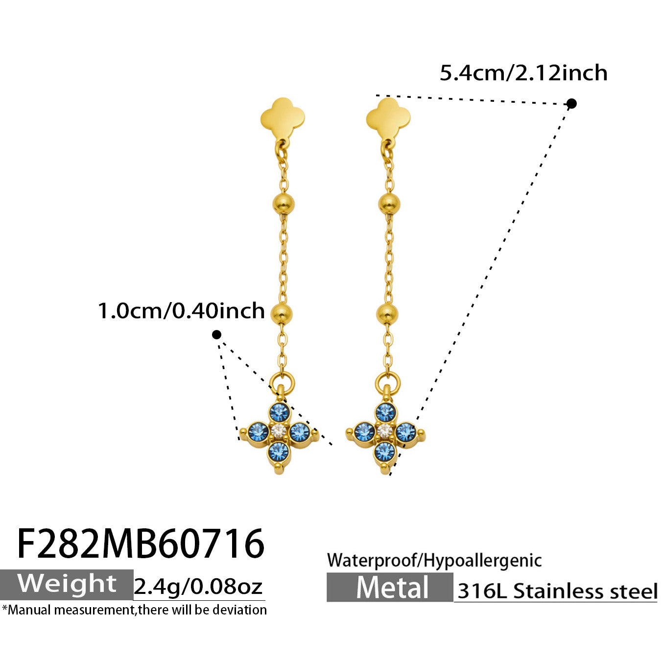 316L Stainless Steel 18K PVD Gold Clover Zircon Earrings made with 316L stainless steel and 18K PVD gold finish for wholesale jewelry buyers - image 17