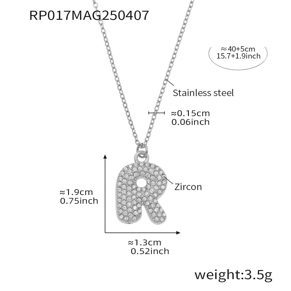 Steel letter R initial necklace size card in 316L stainless steel by Miduoduo Jewelry for personalized jewelry buyers