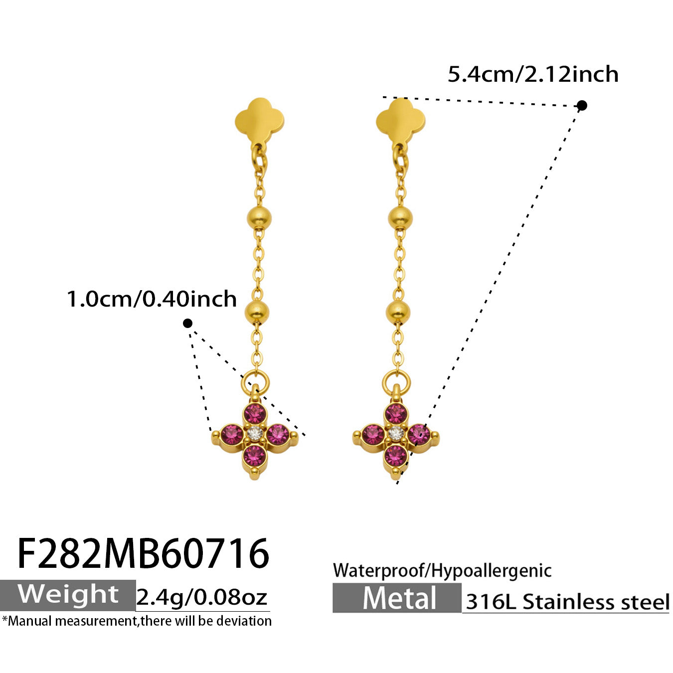 316L Stainless Steel 18K PVD Gold Clover Zircon Earrings made with 316L stainless steel and 18K PVD gold finish for wholesale jewelry buyers - image 18