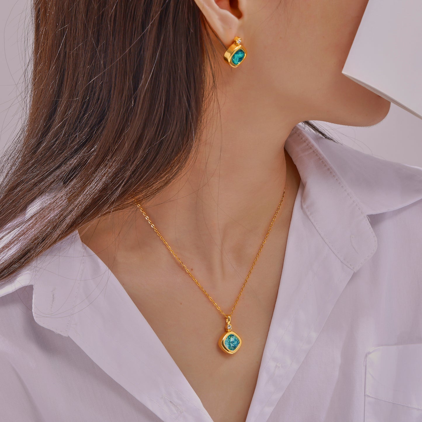 316L Stainless Steel 18K PVD Gold Colorful Zircon Earrings and Necklace Collection made with 316L stainless steel and 18K PVD gold finish for wholesale jewelry buyers - image 18