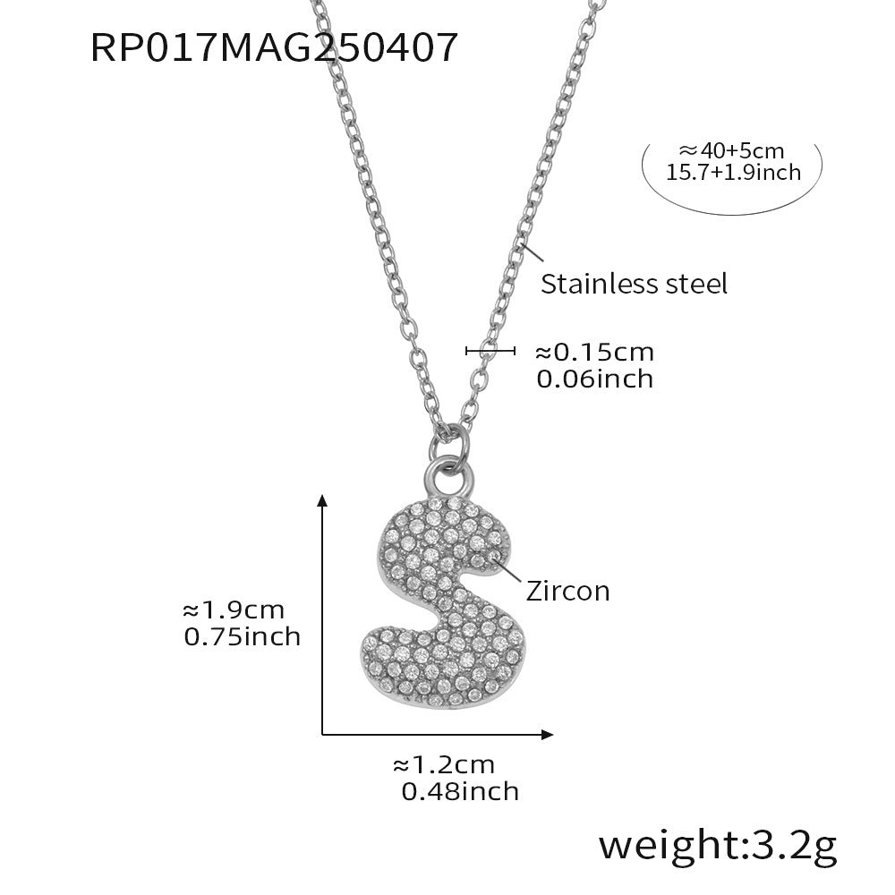 Steel letter S initial necklace size card in 316L stainless steel by Miduoduo Jewelry for personalized jewelry buyers