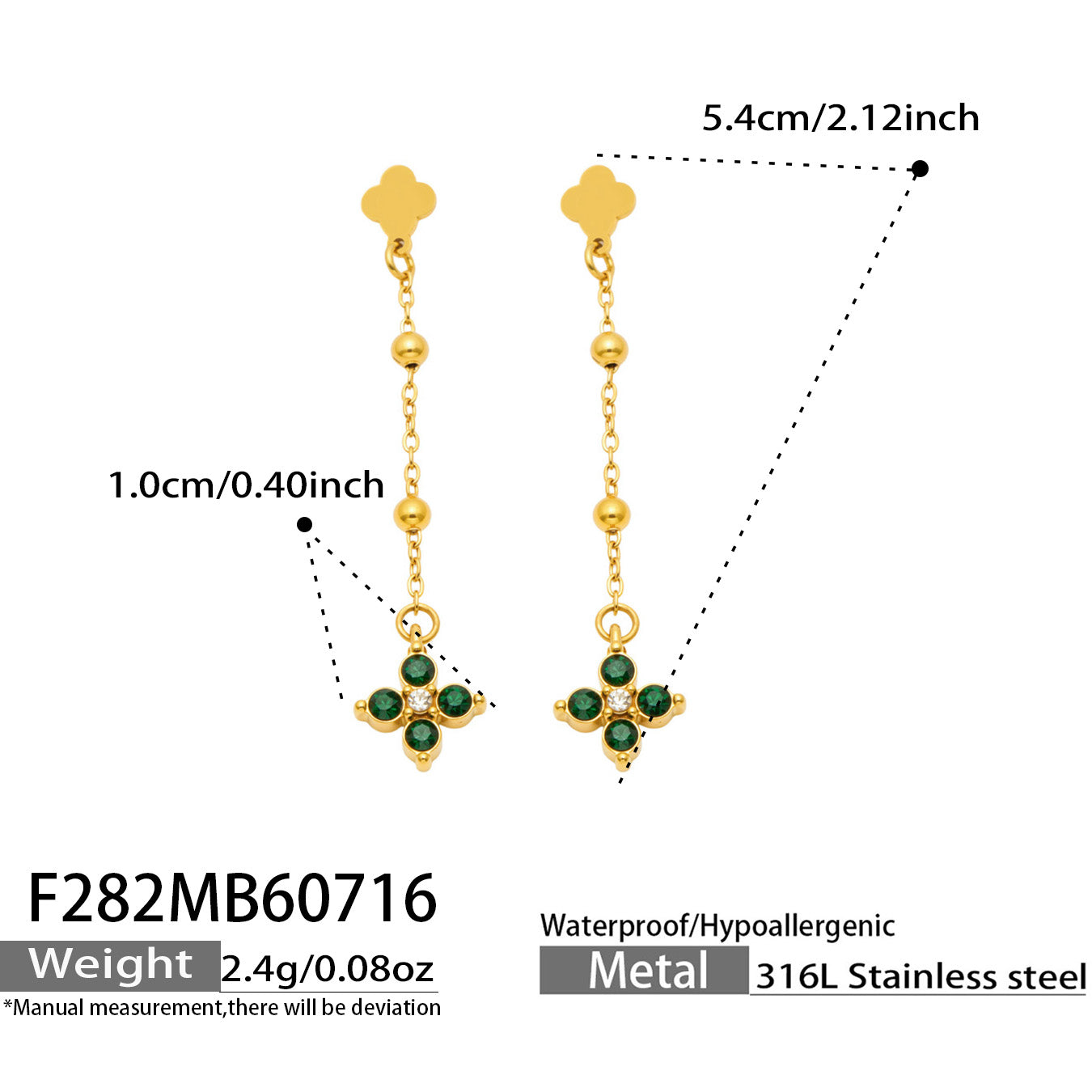 316L Stainless Steel 18K PVD Gold Clover Zircon Earrings made with 316L stainless steel and 18K PVD gold finish for wholesale jewelry buyers - image 19