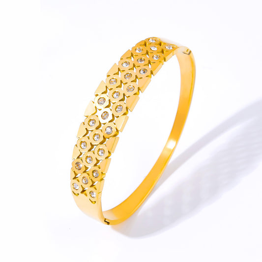 Elegant 316L stainless steel geometric bangle with zircon