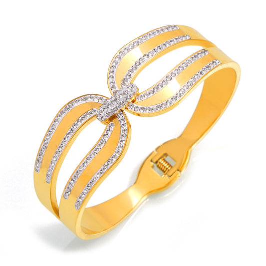 Elegant double layer zircon bangle in gold