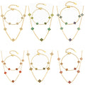 316L Stainless Steel 18K PVD Gold Clover Zircon Necklace and Bracelet Collection