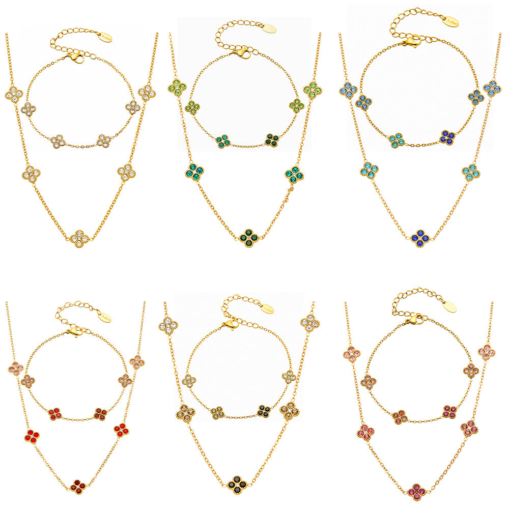 Clover Zircon Gold Necklace