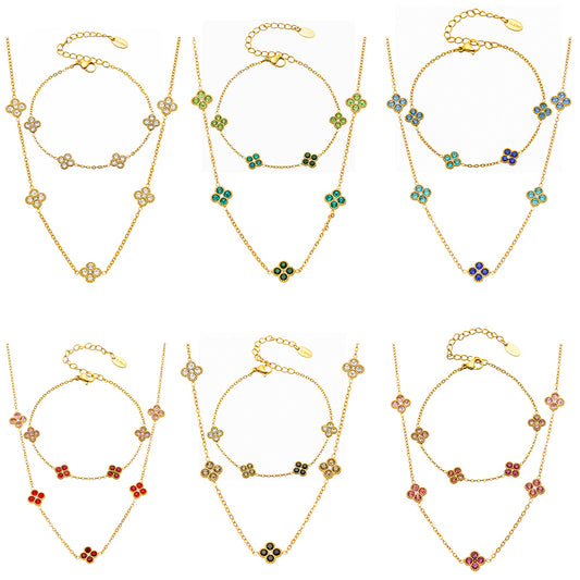 Clover Zircon Gold Necklace