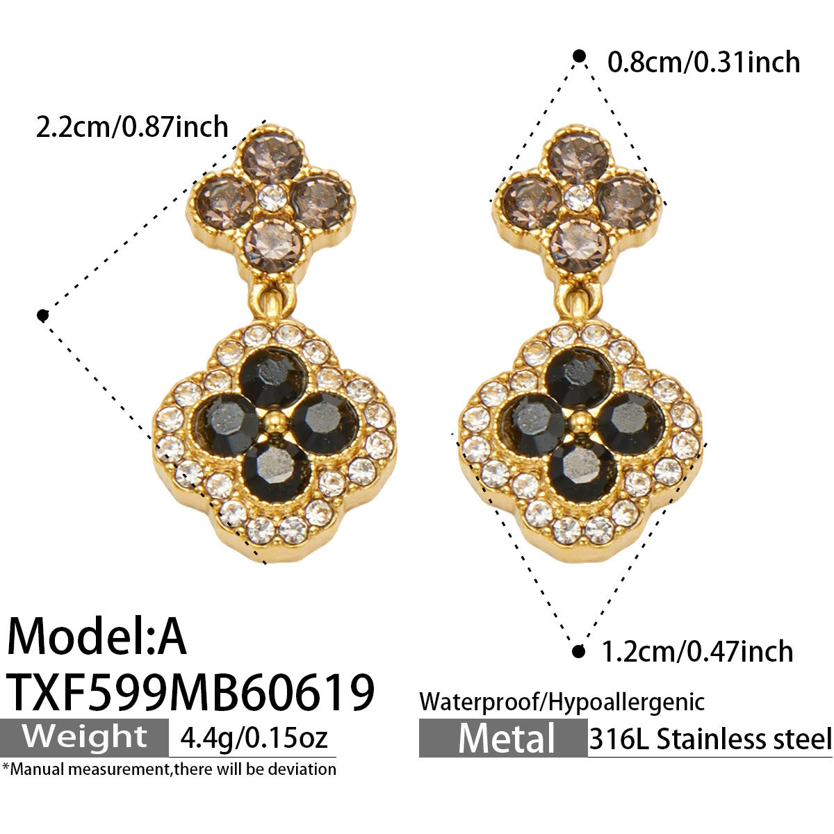 316L Stainless Steel 18K Gold PVD Full Zircon Four Leaf Clover Jewelry Set - Four Leaf Clover Full Zircon Luxury Gold Jewelry Colorful Zircon Necklace Bracelet Earrings Wholesale Stainless Steel Jewelry - Sensitive Skin Friendly - Detail 20