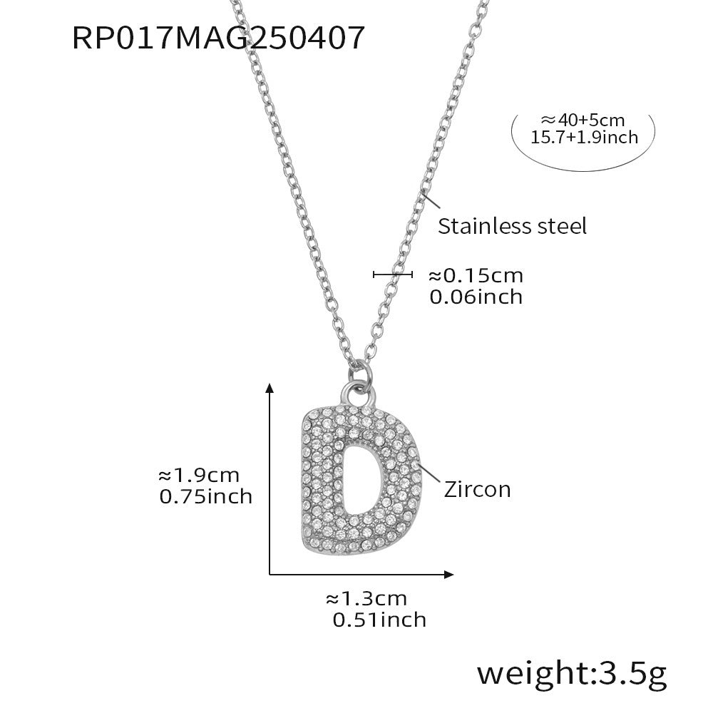 Steel letter D initial necklace size card in 316L stainless steel by Miduoduo Jewelry for personalized jewelry buyers
