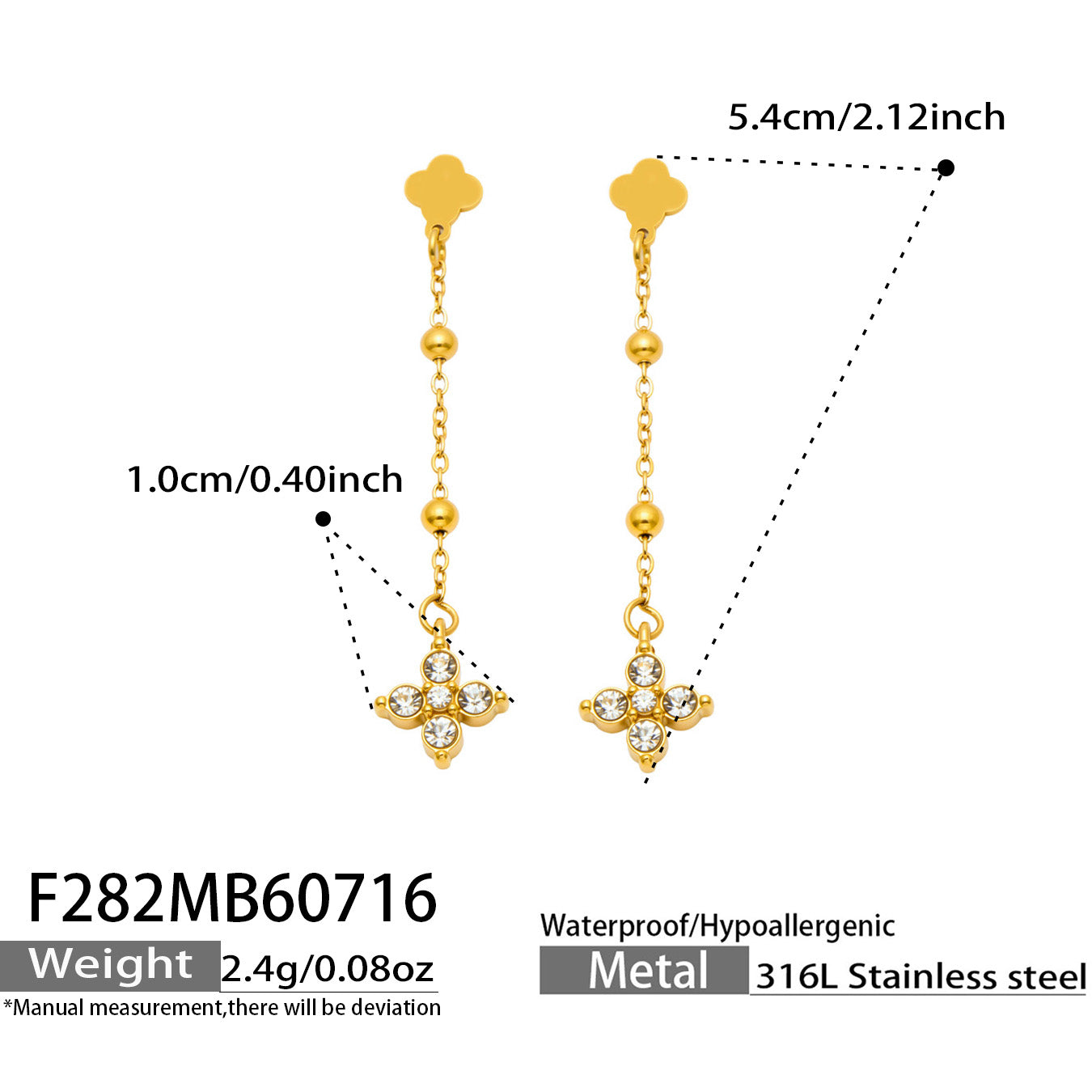 316L Stainless Steel 18K PVD Gold Clover Zircon Earrings made with 316L stainless steel and 18K PVD gold finish for wholesale jewelry buyers - image 21