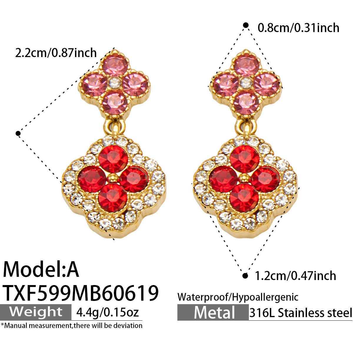 316L Stainless Steel 18K Gold PVD Full Zircon Four Leaf Clover Jewelry Set - Four Leaf Clover Full Zircon Luxury Gold Jewelry Colorful Zircon Necklace Bracelet Earrings Wholesale Stainless Steel Jewelry - Sensitive Skin Friendly - Detail 22