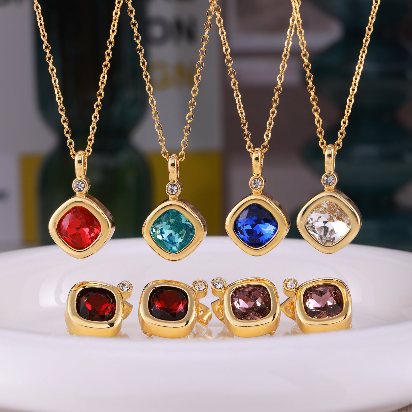 316L Stainless Steel 18K PVD Gold Colorful Zircon Earrings and Necklace Collection made with 316L stainless steel and 18K PVD gold finish for wholesale jewelry buyers - image 22