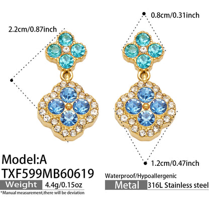 316L Stainless Steel 18K Gold PVD Full Zircon Four Leaf Clover Jewelry Set - Four Leaf Clover Full Zircon Luxury Gold Jewelry Colorful Zircon Necklace Bracelet Earrings Wholesale Stainless Steel Jewelry - Sensitive Skin Friendly - Detail 23