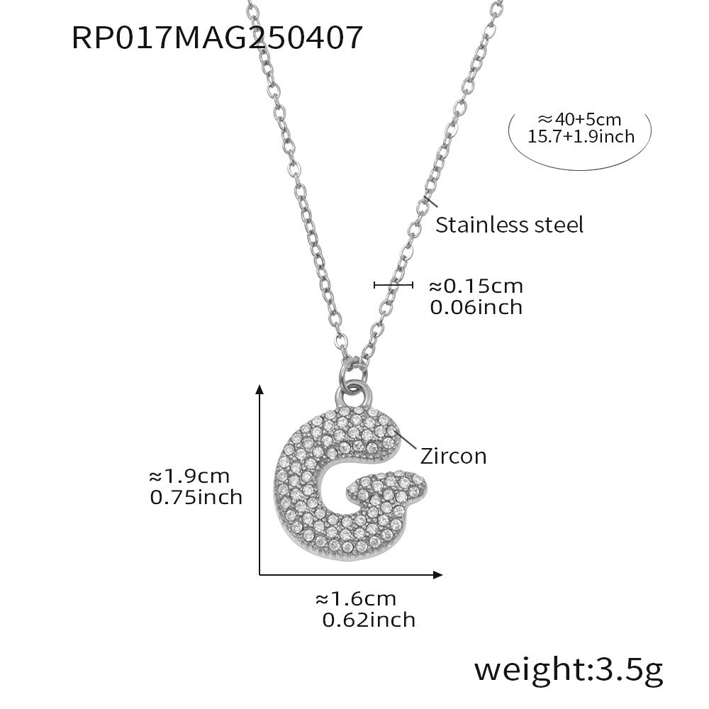 Steel letter G initial necklace size card in 316L stainless steel by Miduoduo Jewelry for personalized jewelry buyers