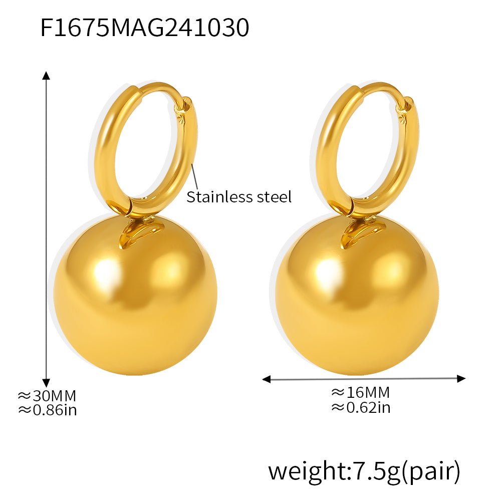 Size guide for gold ball drop earrings with gold-tone hoops