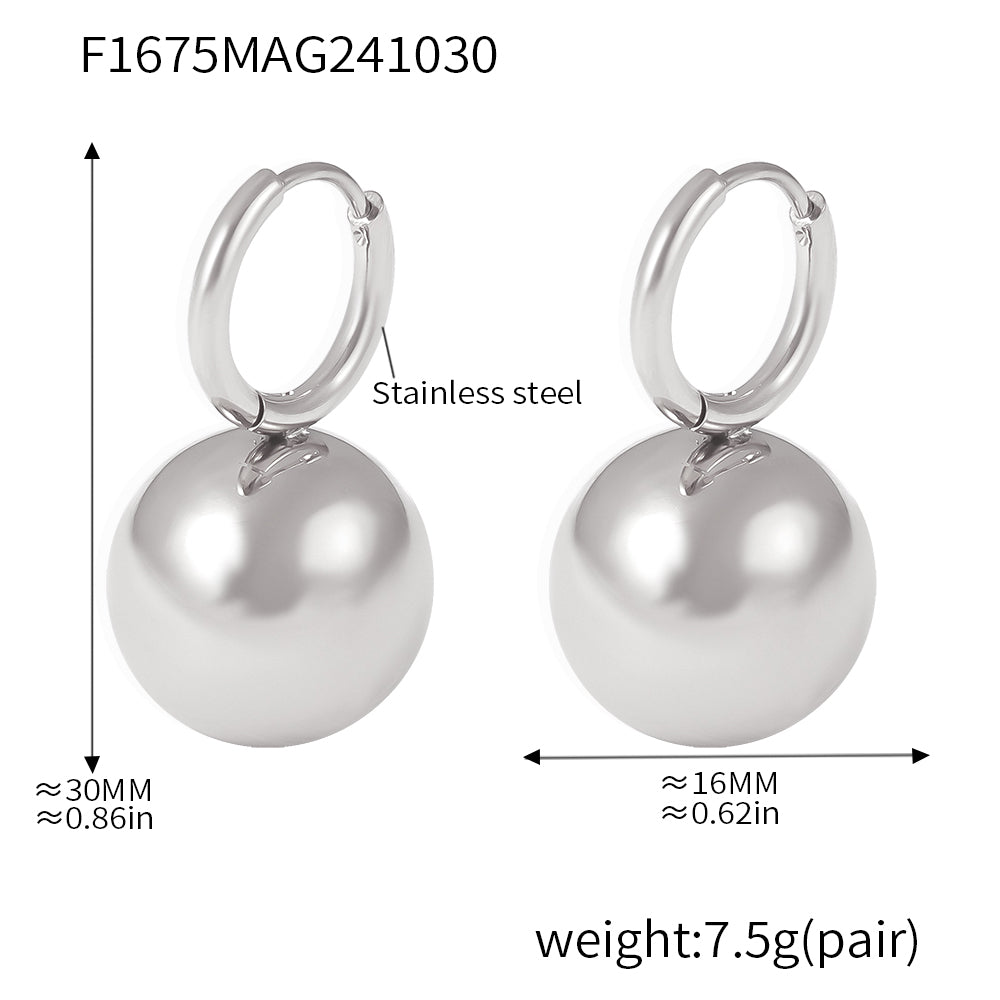 Size guide for silver ball drop earrings with steel-tone hoops
