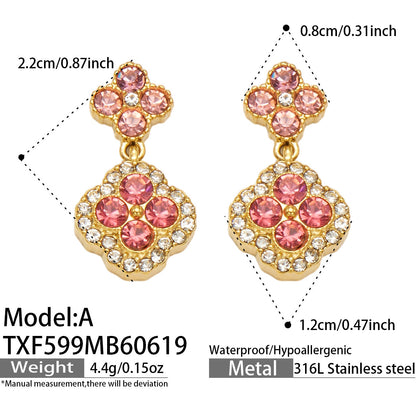 316L Stainless Steel 18K Gold PVD Full Zircon Four Leaf Clover Jewelry Set - Four Leaf Clover Full Zircon Luxury Gold Jewelry Colorful Zircon Necklace Bracelet Earrings Wholesale Stainless Steel Jewelry - Sensitive Skin Friendly - Detail 24