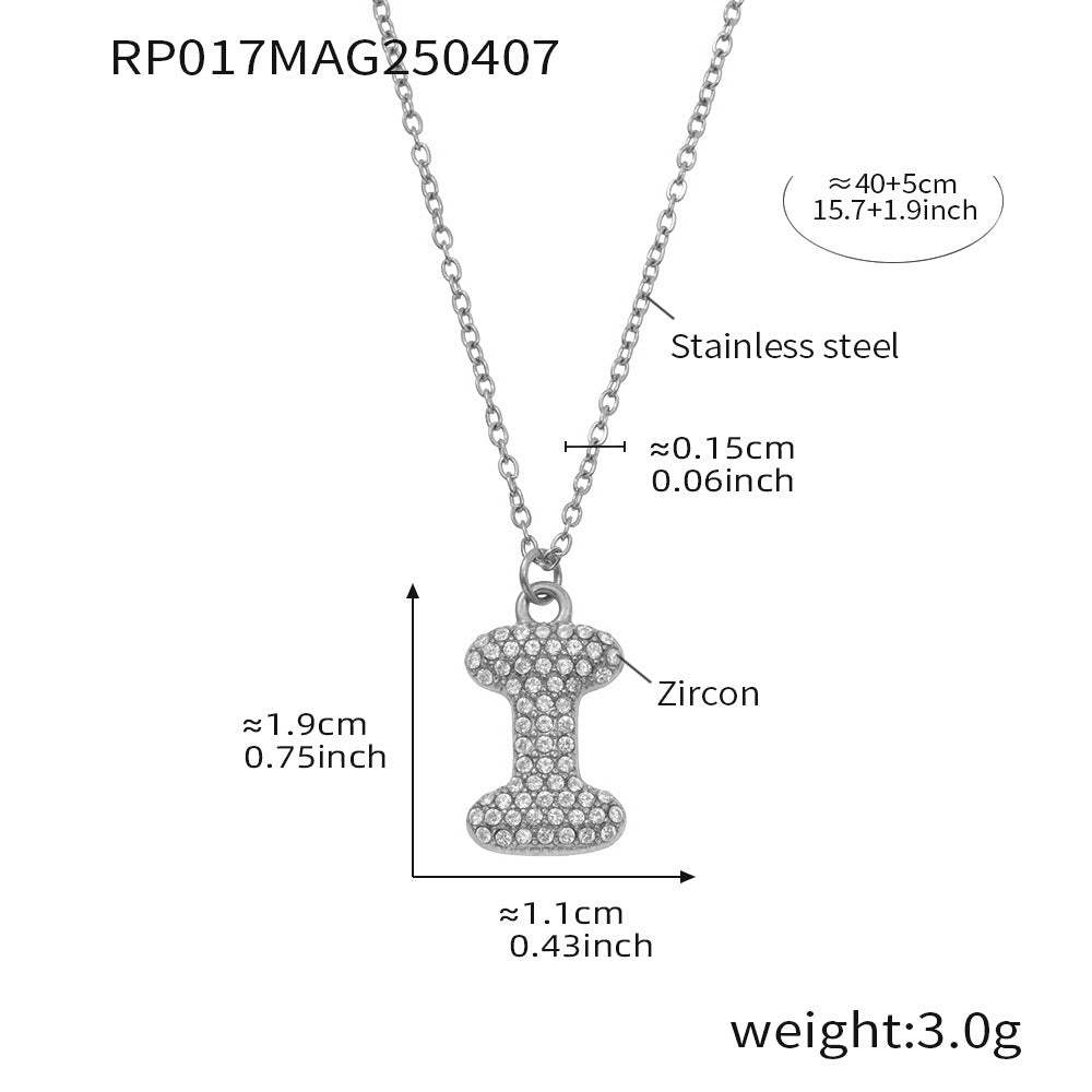 Steel letter I initial necklace size card in 316L stainless steel by Miduoduo Jewelry for personalized jewelry buyers