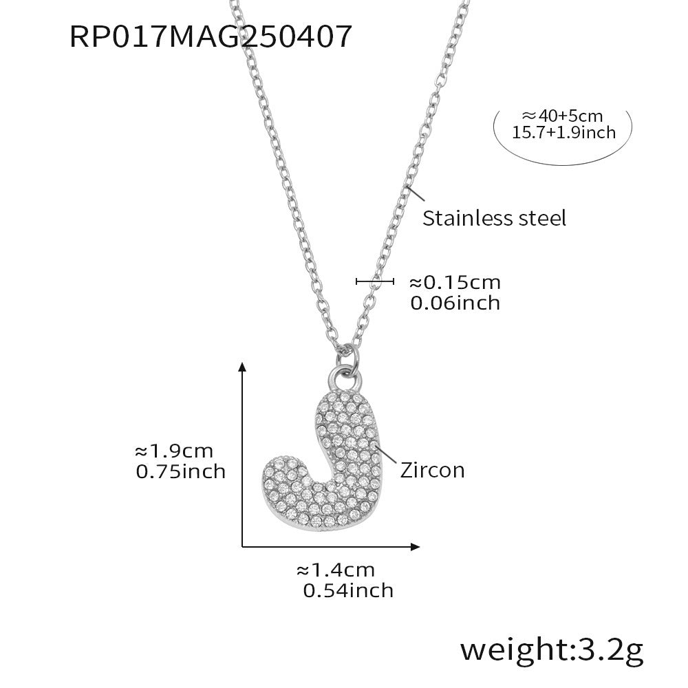 Steel letter J initial necklace size card in 316L stainless steel by Miduoduo Jewelry for personalized jewelry buyers