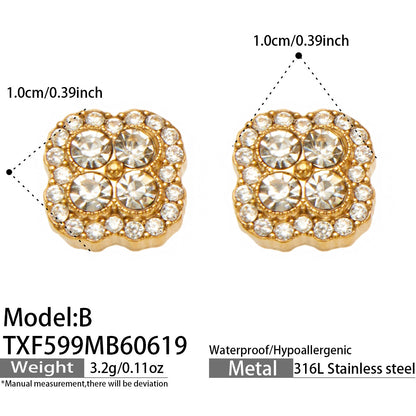 316L Stainless Steel 18K Gold PVD Full Zircon Four Leaf Clover Jewelry Set - Four Leaf Clover Full Zircon Luxury Gold Jewelry Colorful Zircon Necklace Bracelet Earrings Wholesale Stainless Steel Jewelry - Sensitive Skin Friendly - Detail 28