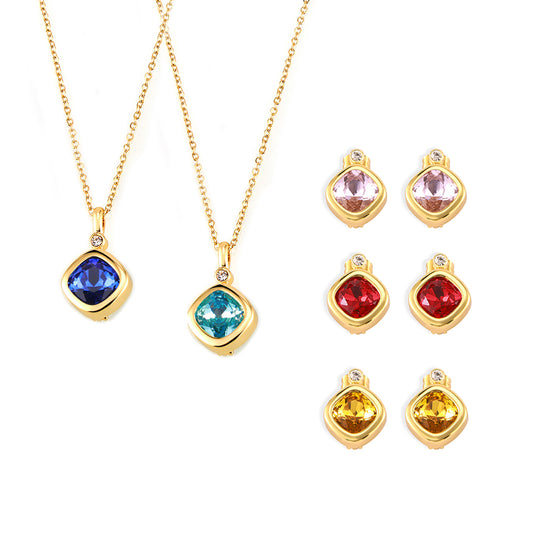 Matching gold necklace with colorful zircon