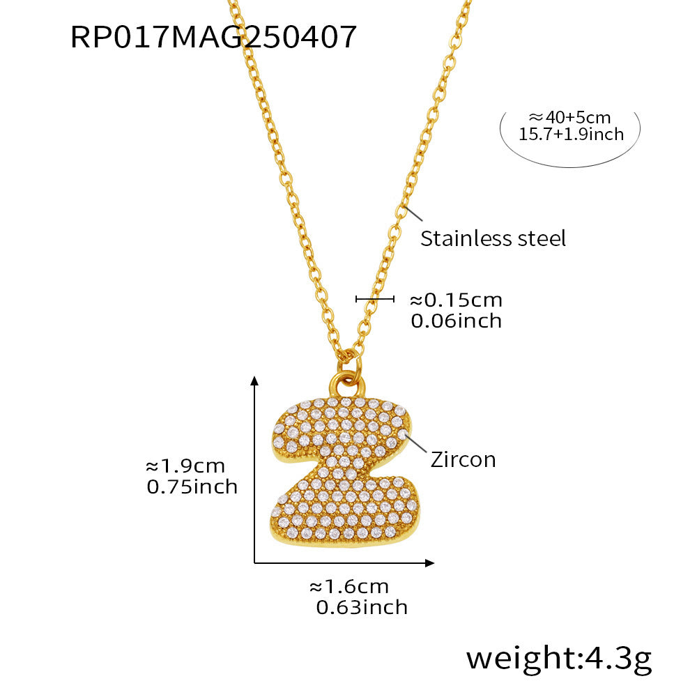 Gold letter Z initial necklace size card in 316L stainless steel by Miduoduo Jewelry for personalized jewelry buyers