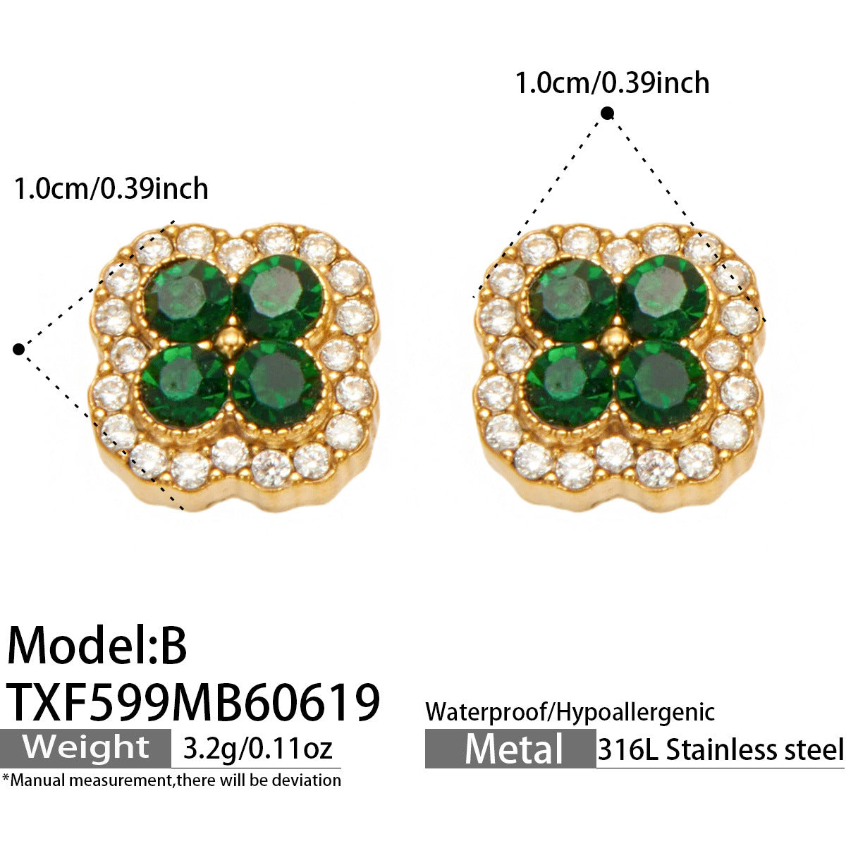 316L Stainless Steel 18K Gold PVD Full Zircon Four Leaf Clover Jewelry Set - Four Leaf Clover Full Zircon Luxury Gold Jewelry Colorful Zircon Necklace Bracelet Earrings Wholesale Stainless Steel Jewelry - Sensitive Skin Friendly - Detail 31