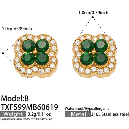316L Stainless Steel 18K Gold PVD Full Zircon Four Leaf Clover Jewelry Set - Four Leaf Clover Full Zircon Luxury Gold Jewelry Colorful Zircon Necklace Bracelet Earrings Wholesale Stainless Steel Jewelry - Sensitive Skin Friendly - Detail 31