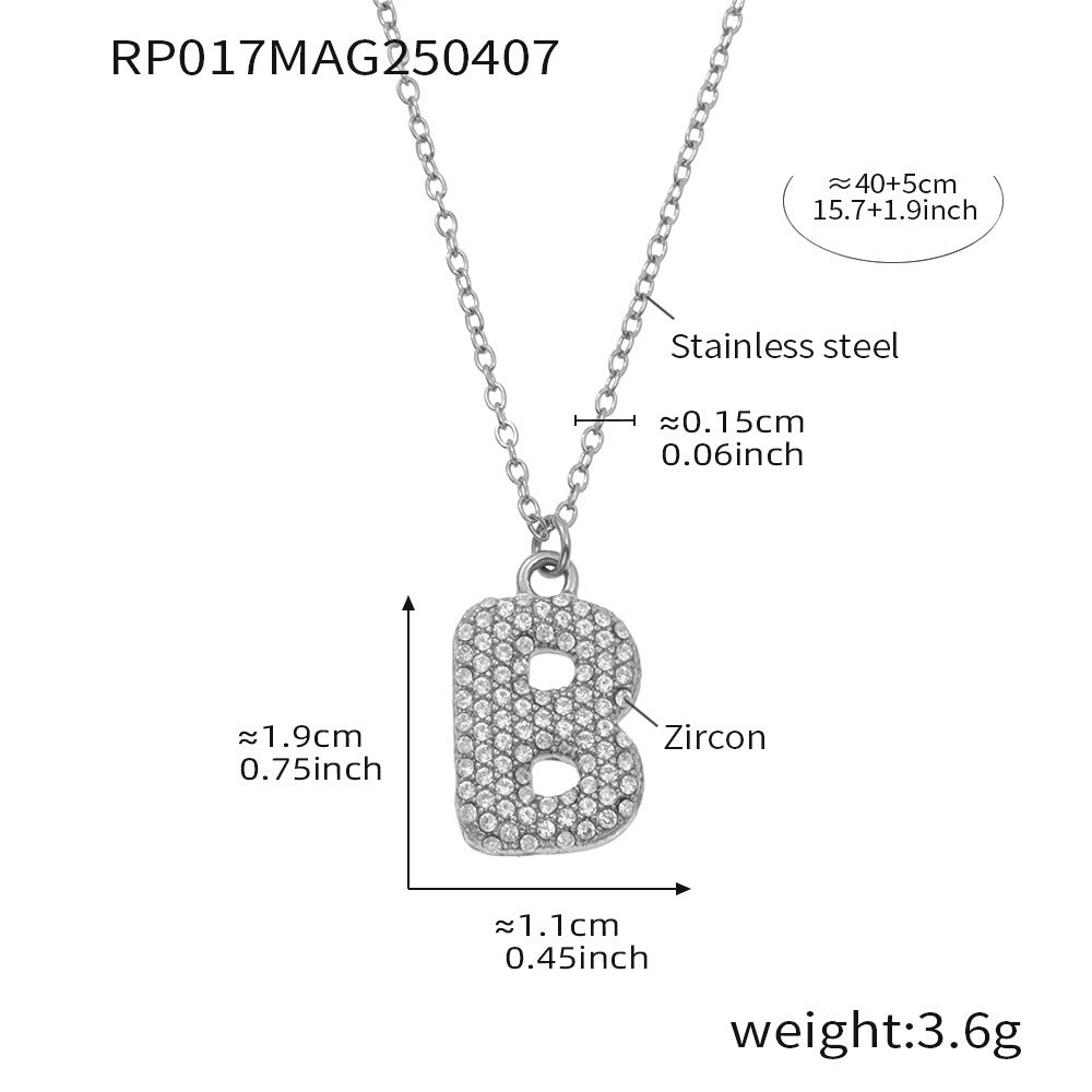 Steel letter B initial necklace size card in 316L stainless steel by Miduoduo Jewelry for personalized jewelry buyers