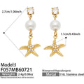 I - White Zircon Starfish - Gold / Earrings