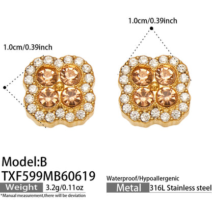 316L Stainless Steel 18K Gold PVD Full Zircon Four Leaf Clover Jewelry Set - Four Leaf Clover Full Zircon Luxury Gold Jewelry Colorful Zircon Necklace Bracelet Earrings Wholesale Stainless Steel Jewelry - Sensitive Skin Friendly - Detail 34