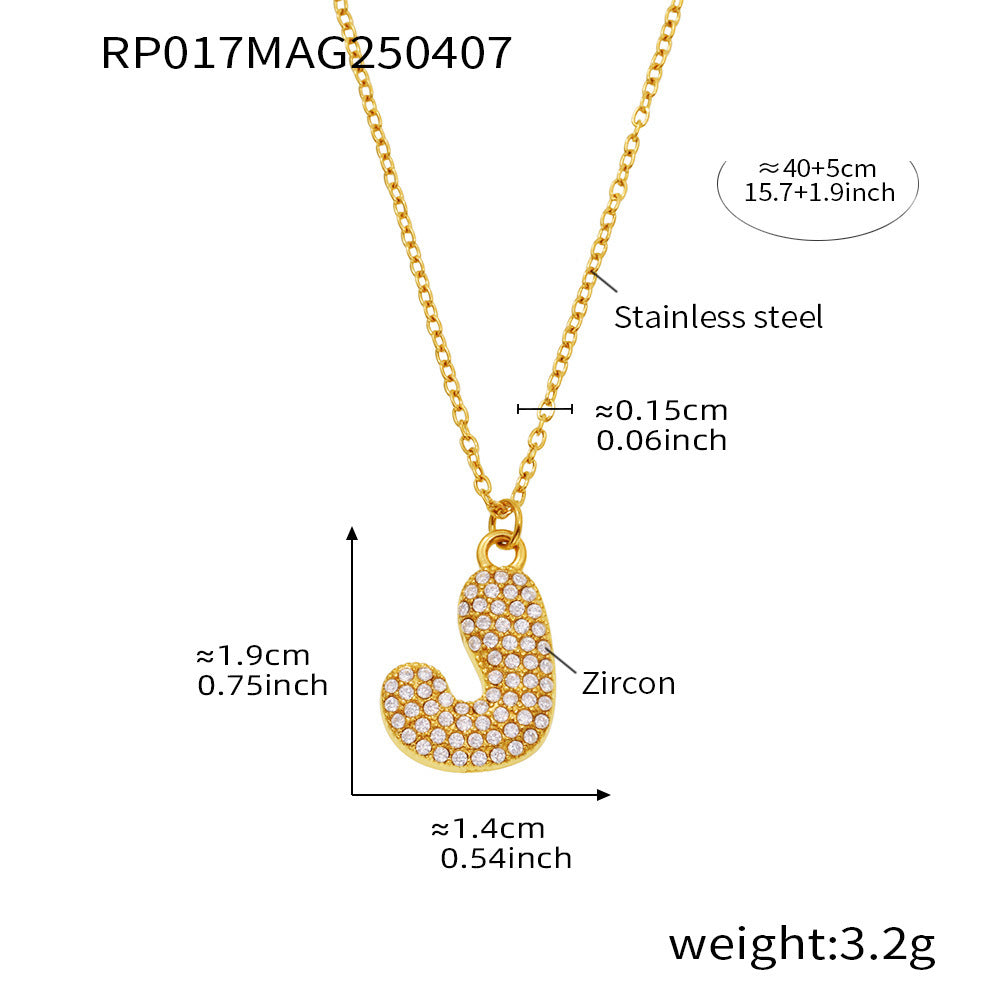 Gold letter J initial necklace size card in 316L stainless steel by Miduoduo Jewelry for personalized jewelry buyers