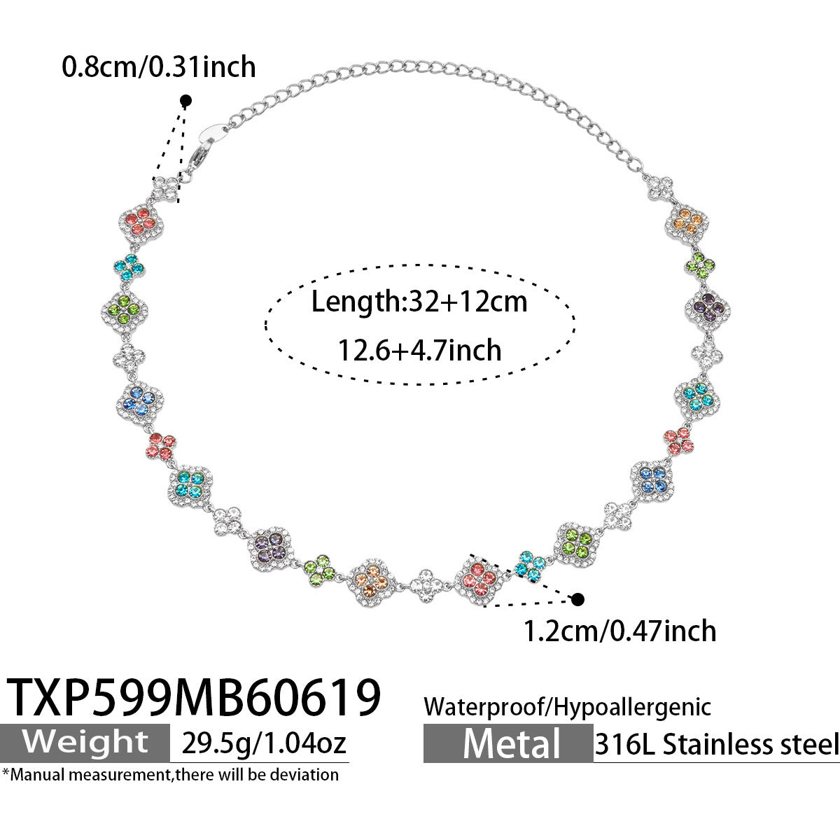 316L Stainless Steel 18K Gold PVD Full Zircon Four Leaf Clover Jewelry Set - Four Leaf Clover Full Zircon Luxury Gold Jewelry Colorful Zircon Necklace Bracelet Earrings Wholesale Stainless Steel Jewelry - Sensitive Skin Friendly - Detail 36