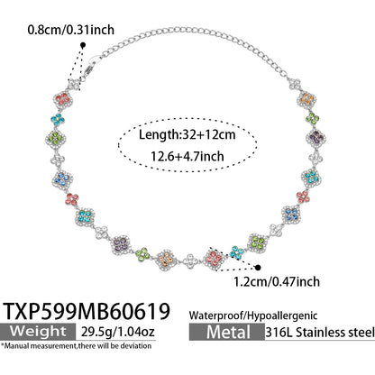 316L Stainless Steel 18K Gold PVD Full Zircon Four Leaf Clover Jewelry Set - Four Leaf Clover Full Zircon Luxury Gold Jewelry Colorful Zircon Necklace Bracelet Earrings Wholesale Stainless Steel Jewelry - Sensitive Skin Friendly - Detail 36