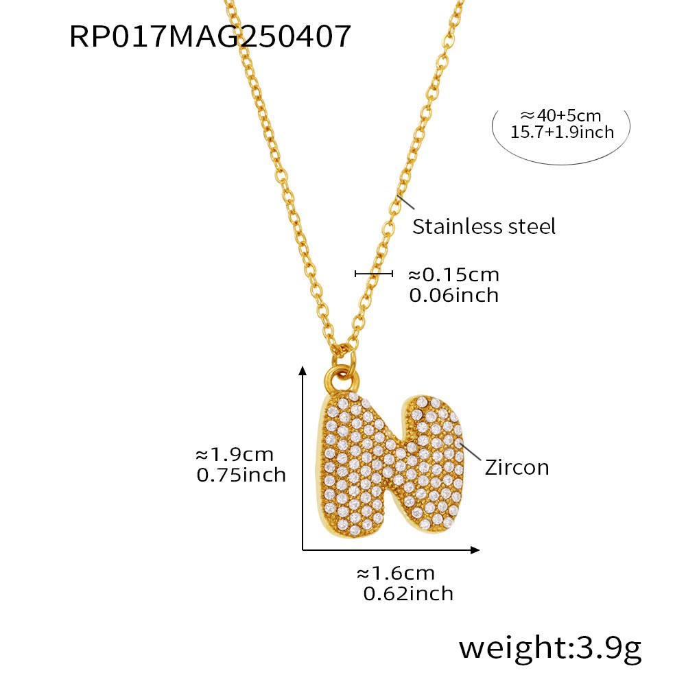 Gold letter M initial necklace size card in 316L stainless steel by Miduoduo Jewelry for personalized jewelry buyers