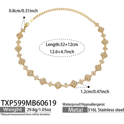316L Stainless Steel 18K Gold PVD Full Zircon Four Leaf Clover Jewelry Set - Four Leaf Clover Full Zircon Luxury Gold Jewelry Colorful Zircon Necklace Bracelet Earrings Wholesale Stainless Steel Jewelry - Sensitive Skin Friendly - Detail 38