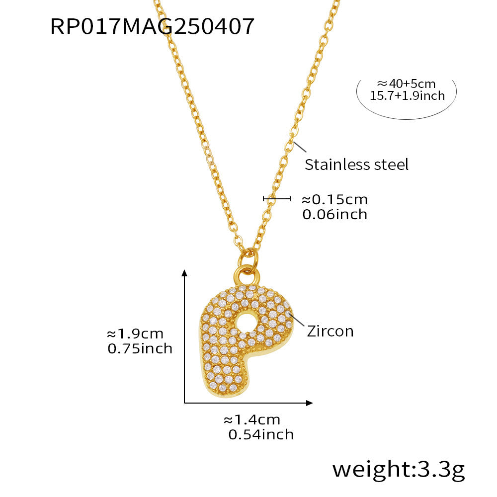 Gold letter P initial necklace size card in 316L stainless steel by Miduoduo Jewelry for personalized jewelry buyers