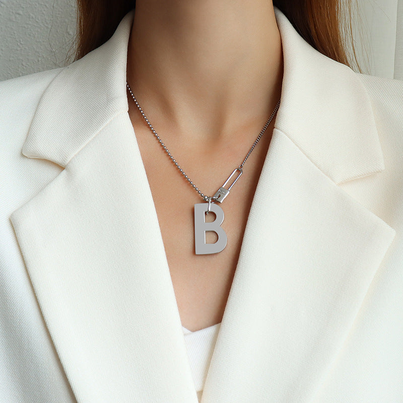 316L Stainless Steel 18K PVD Gold B Letter Lock Necklace made with 316L stainless steel and 18K PVD gold finish for wholesale jewelry buyers - image 3