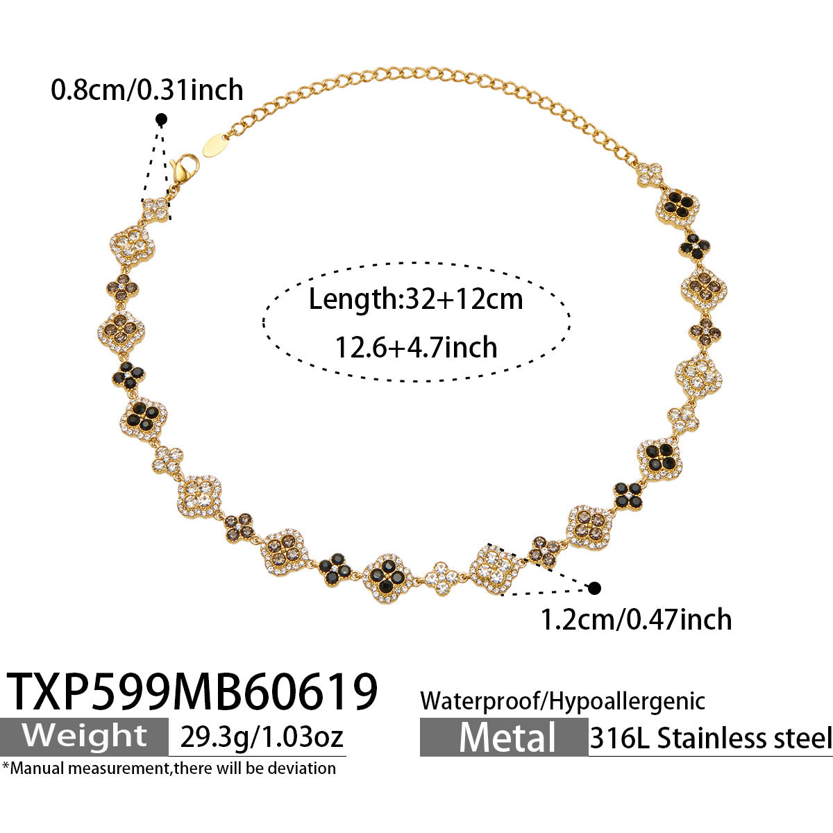 316L Stainless Steel 18K Gold PVD Full Zircon Four Leaf Clover Jewelry Set - Four Leaf Clover Full Zircon Luxury Gold Jewelry Colorful Zircon Necklace Bracelet Earrings Wholesale Stainless Steel Jewelry - Sensitive Skin Friendly - Detail 40