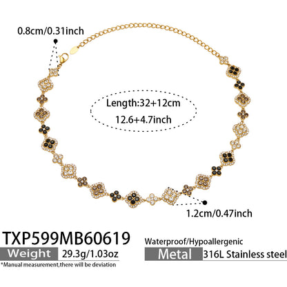 316L Stainless Steel 18K Gold PVD Full Zircon Four Leaf Clover Jewelry Set - Four Leaf Clover Full Zircon Luxury Gold Jewelry Colorful Zircon Necklace Bracelet Earrings Wholesale Stainless Steel Jewelry - Sensitive Skin Friendly - Detail 40