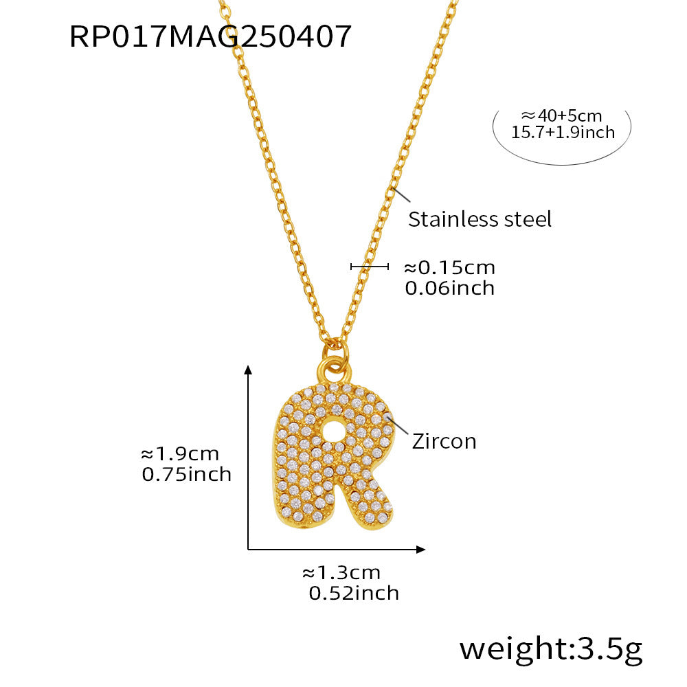 Gold letter R initial necklace size card in 316L stainless steel by Miduoduo Jewelry for personalized jewelry buyers