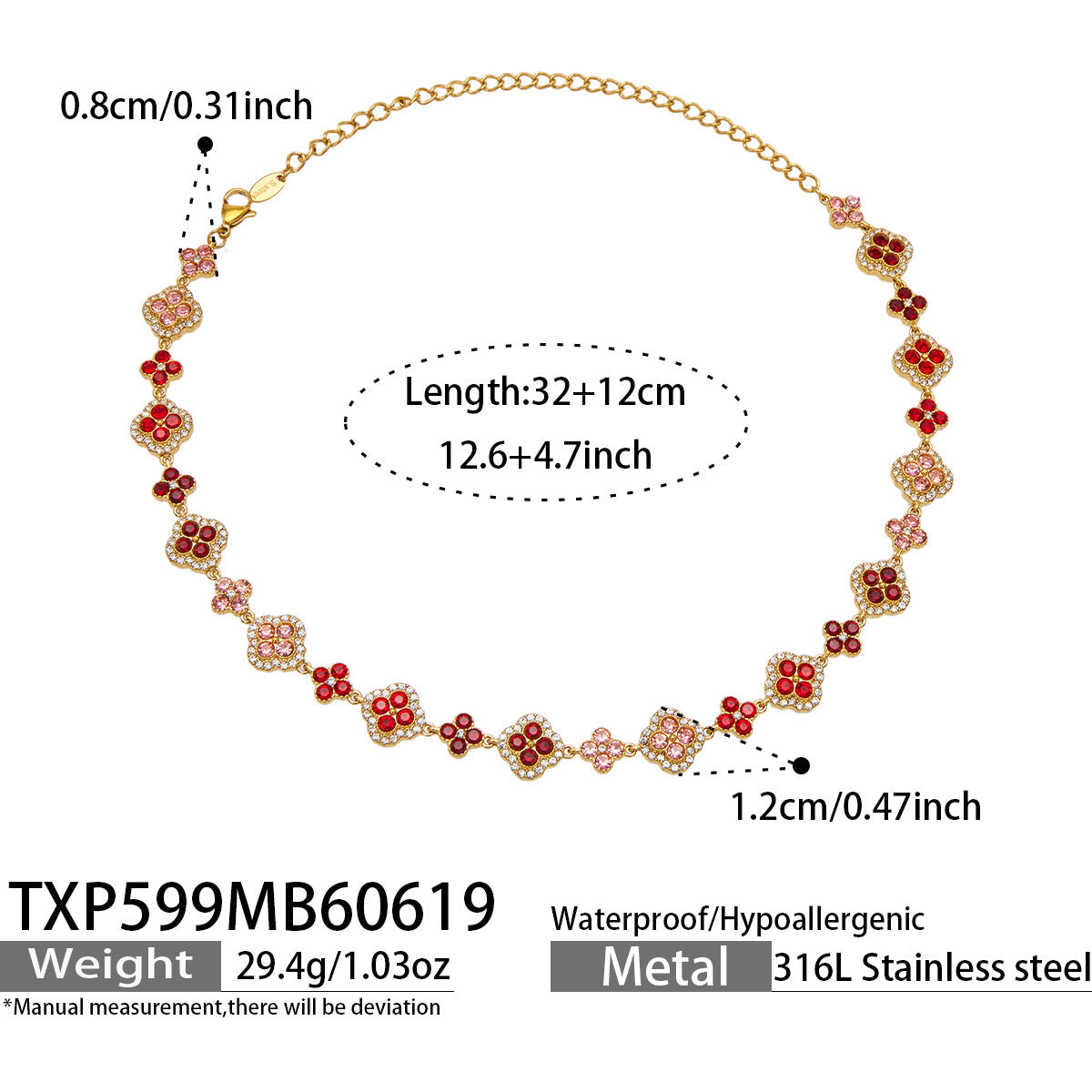 316L Stainless Steel 18K Gold PVD Full Zircon Four Leaf Clover Jewelry Set - Four Leaf Clover Full Zircon Luxury Gold Jewelry Colorful Zircon Necklace Bracelet Earrings Wholesale Stainless Steel Jewelry - Sensitive Skin Friendly - Detail 42