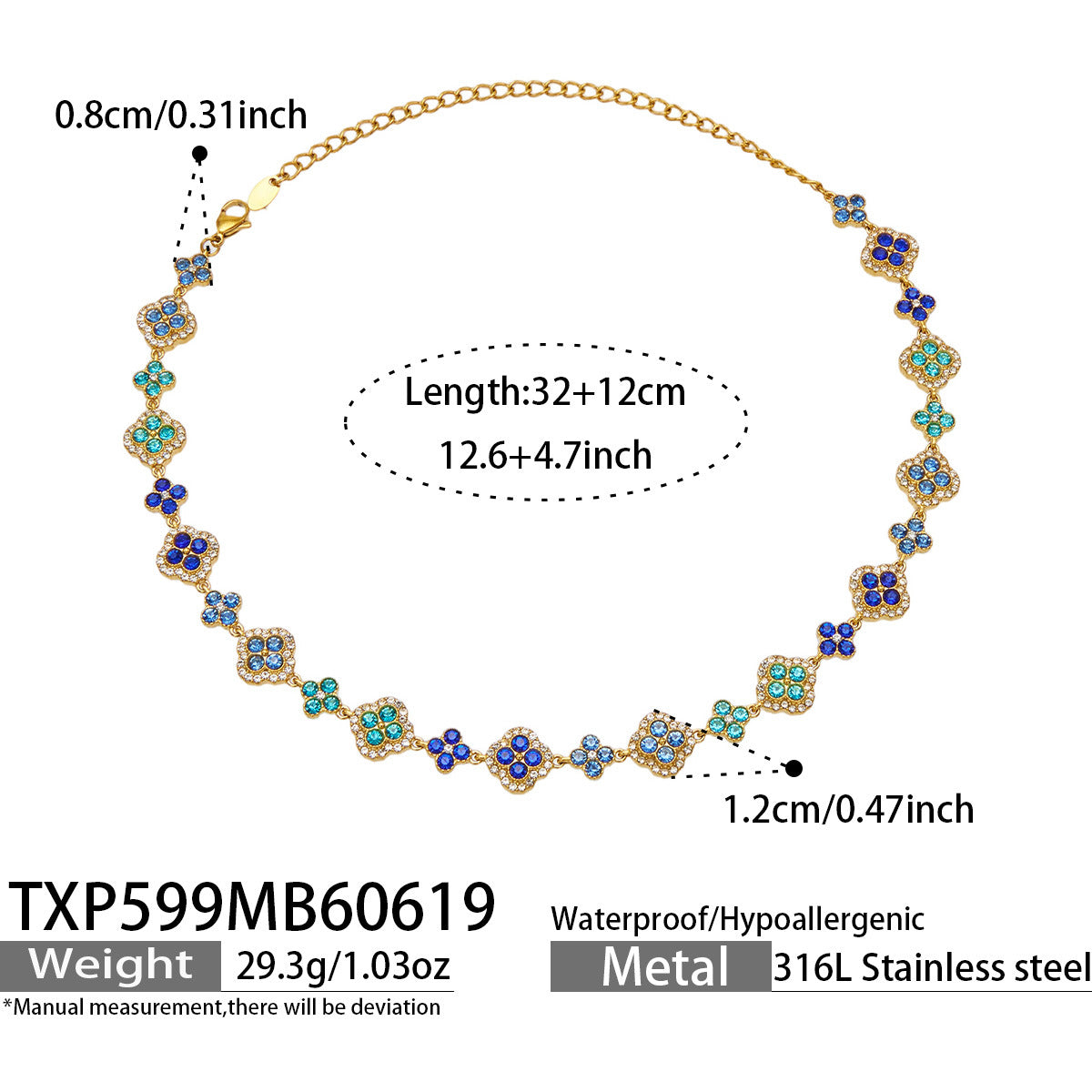 316L Stainless Steel 18K Gold PVD Full Zircon Four Leaf Clover Jewelry Set - Four Leaf Clover Full Zircon Luxury Gold Jewelry Colorful Zircon Necklace Bracelet Earrings Wholesale Stainless Steel Jewelry - Sensitive Skin Friendly - Detail 43